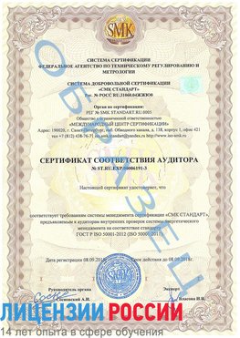 Образец сертификата соответствия аудитора №ST.RU.EXP.00006191-3 Ангарск Сертификат ISO 50001